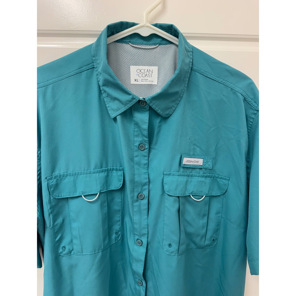 Ocean + Coast Womens XL Teal Blue Short Sleeve Fishing Shirt Ripstop Ventilated